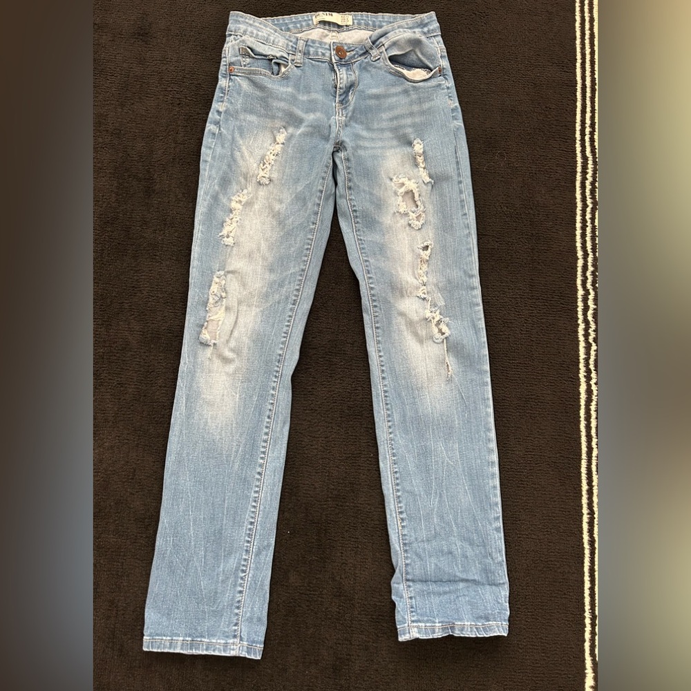 Women's Light Blue Distressed Jeans